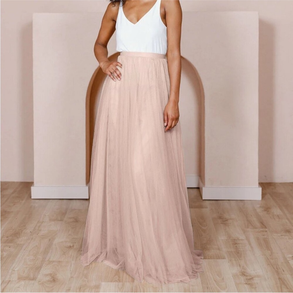 Elegant Pink Satin and Tulle Tully Full Length Skirt